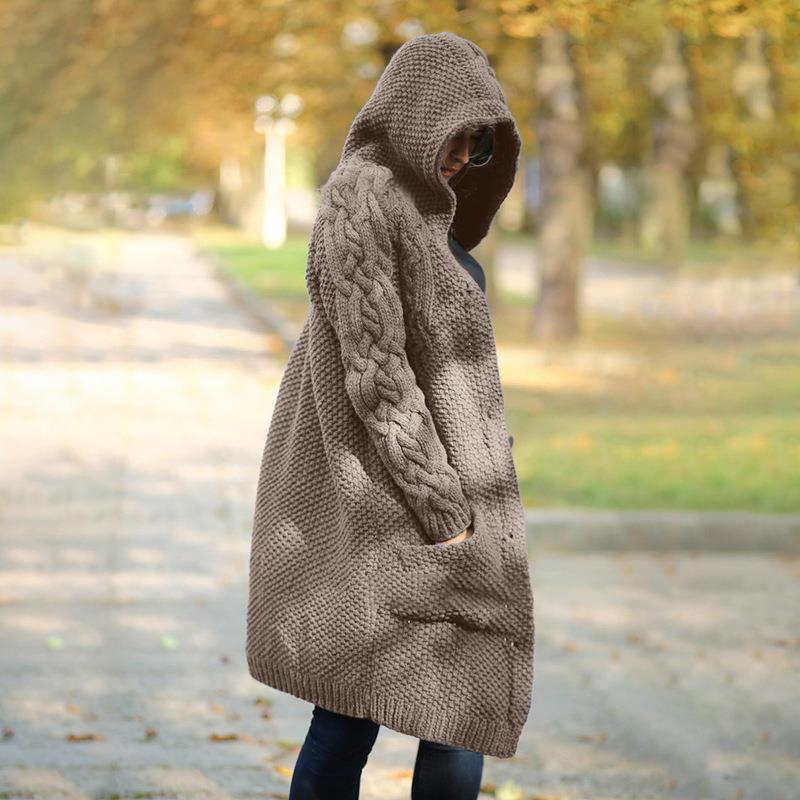 Autumn and Winter 2022 Thickened Sweater Cardigan Hooded Long Knit Cardigan Large Women’s Coat alx