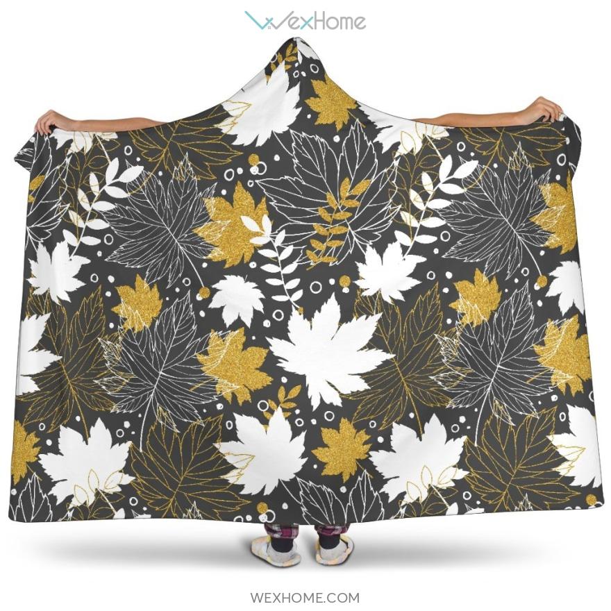 Beautiful Gold Autumn Maple Leaf Pattern Hooded Blanket