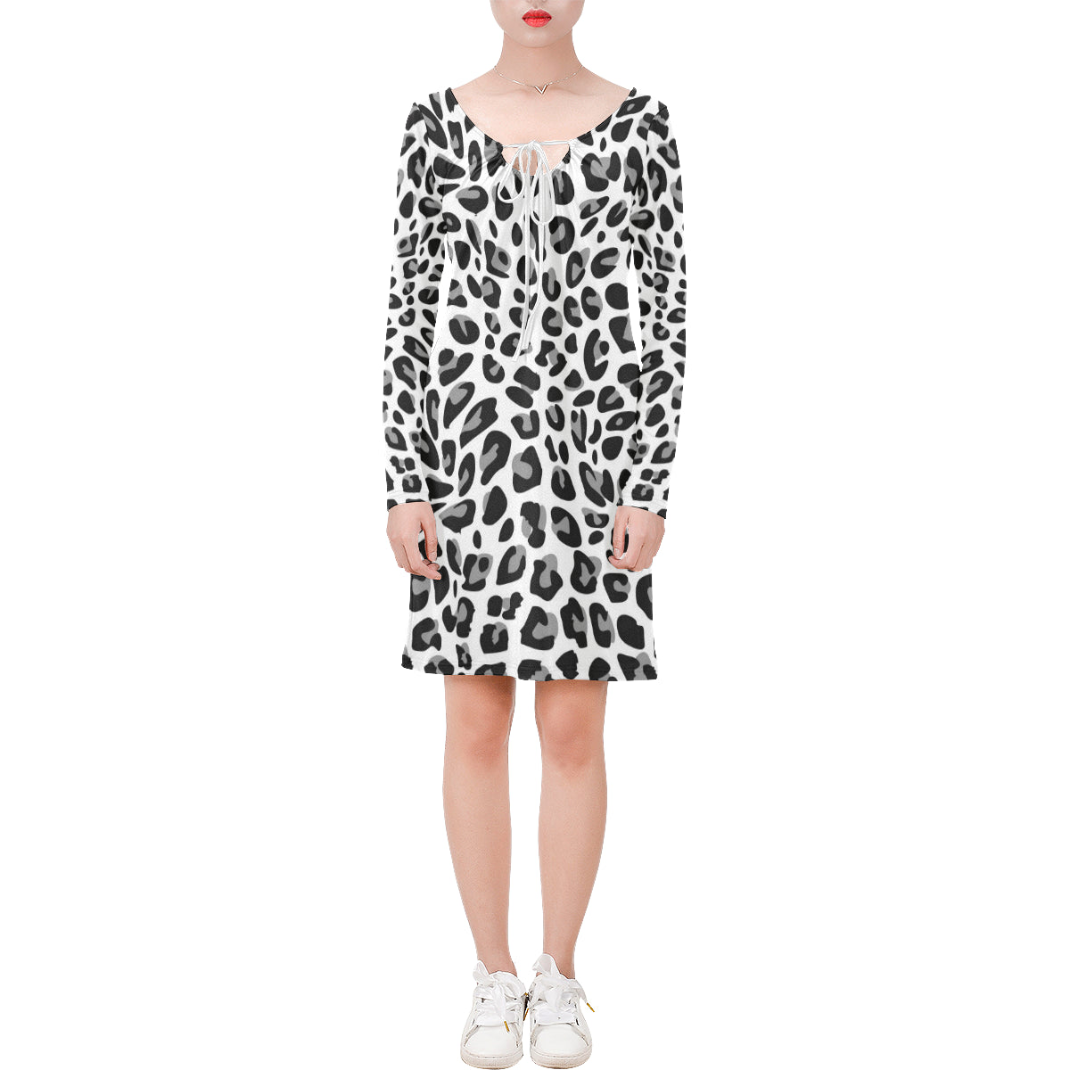 Snow Leopard Skin Print Long Sleeves Dress