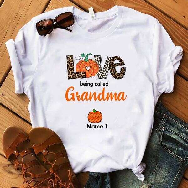 Personalized Love Being Called Grandma Nana Halloween T Shirt, Family Halloween Shirt, Leopard Pumpkin Shirt, Gift For Women