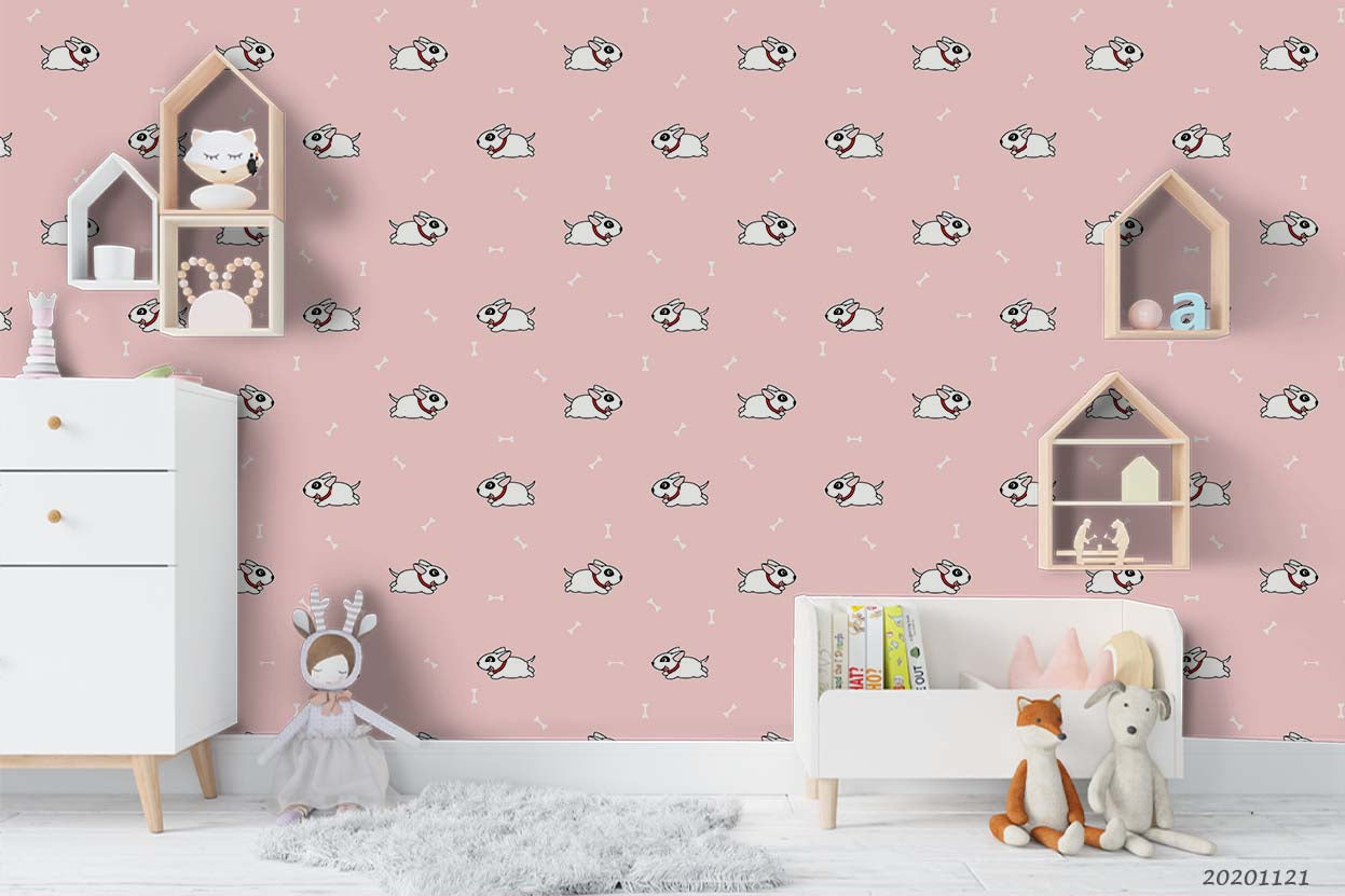 3D Cartoon Hand Drawn Bull Dog Animal Pink Wall Mural Wallpaper Lxl