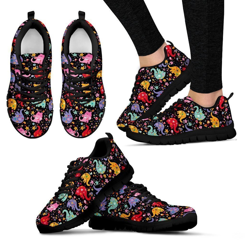 Multicolor Elephant All Over Print Women Sneakers