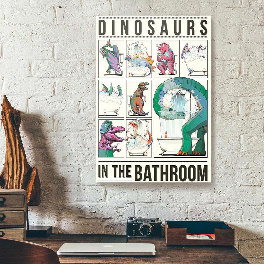 Canvas Prints Dinosaurs In The Bathroom Vertical Canvas Wall Art Appealing Wall Art Home Decoration