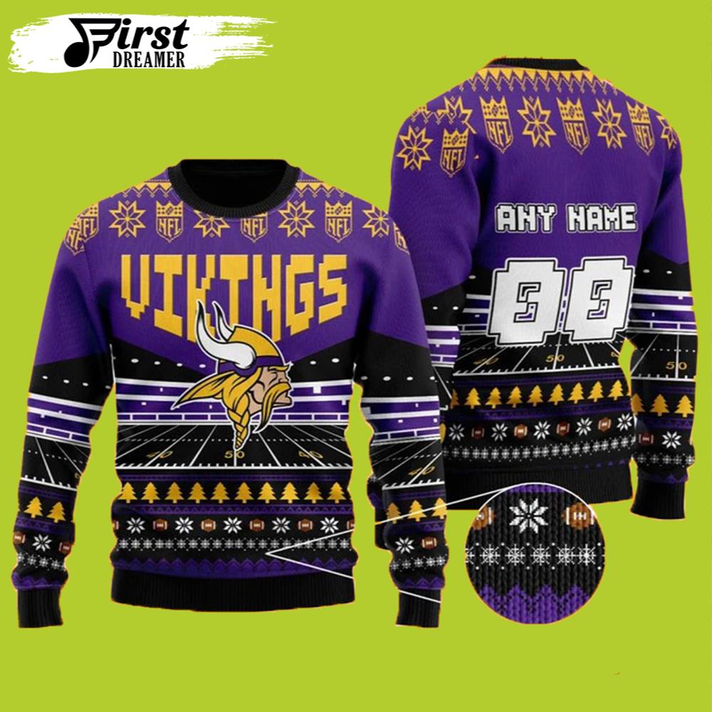 Custom Name Number Minnesota Vikings Gift For Fan Ugly Wool Sweater Christmas