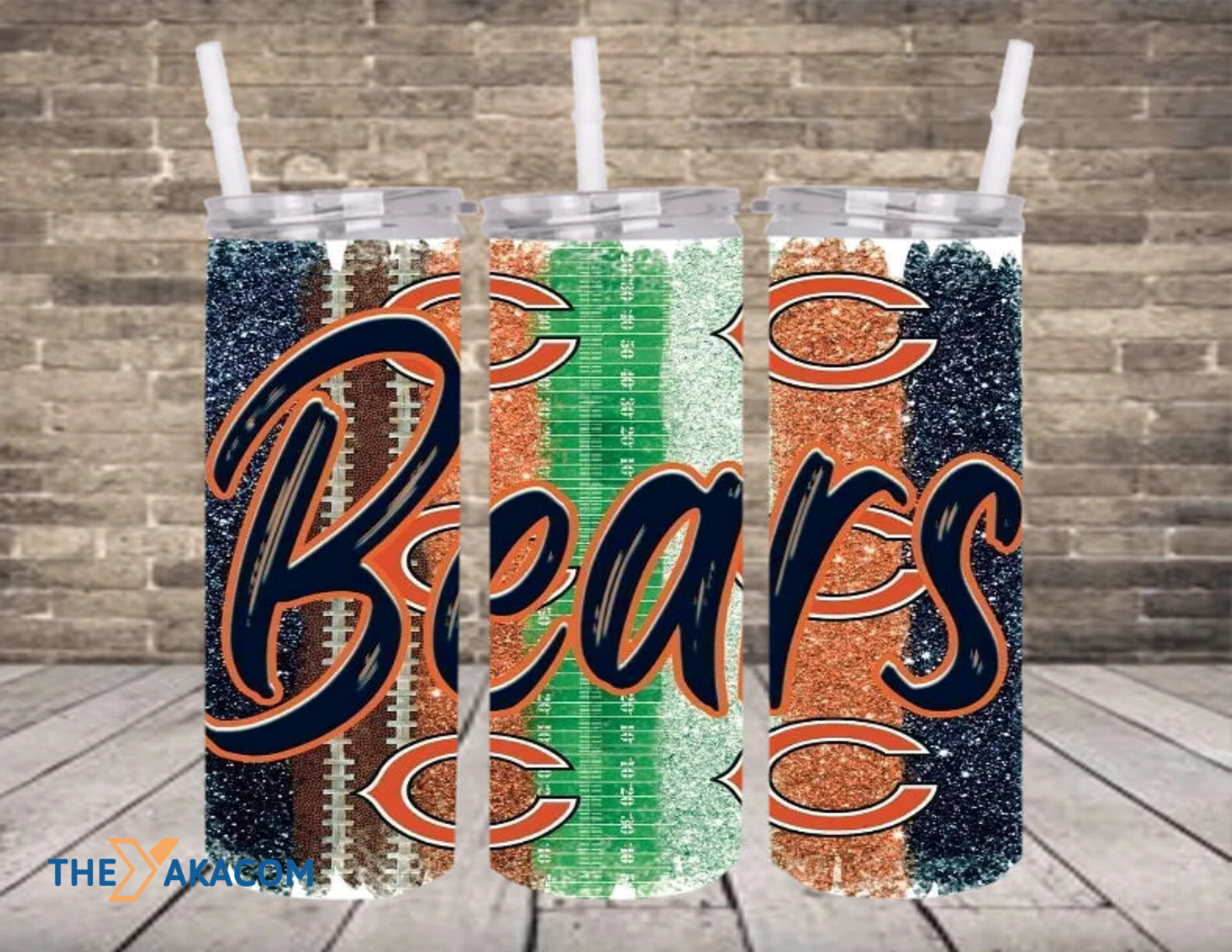 Blue And Orange Glitter Stripes Green Stadium Chicago Bears Tumbler