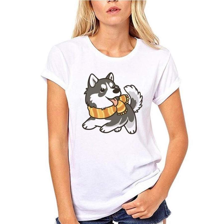 Women digital printed short sleeved t-shirt,casual shirt,Husky pet,T-shirt