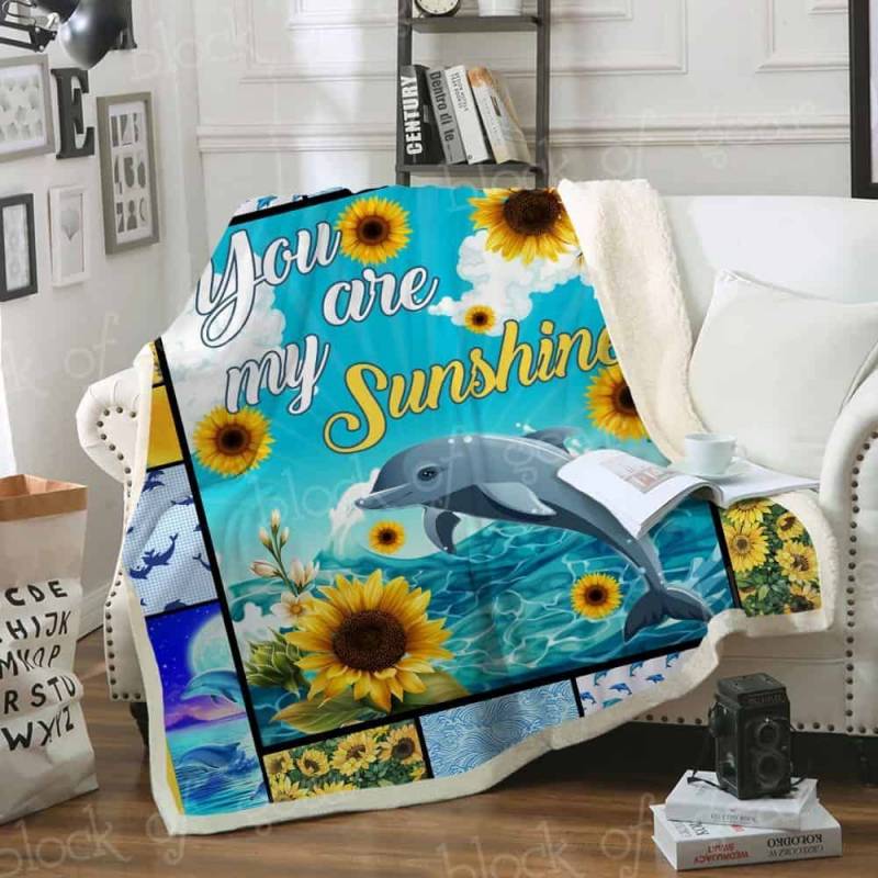 Dolphin Animal Fleece Blanket You Are My Sunshine V1