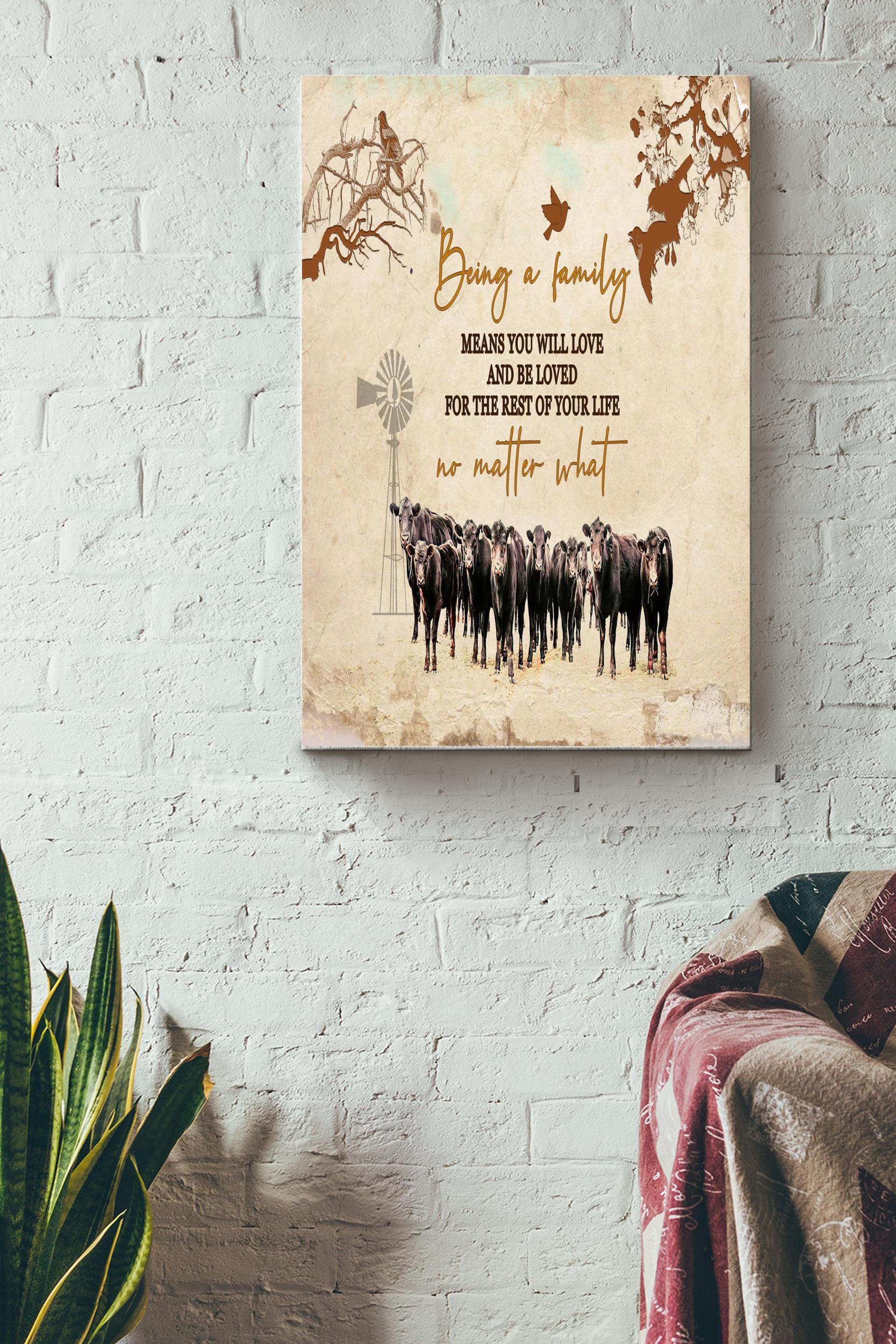 Being A Family Poster – Family Wall Art – Gift For Cow Lovers Relatives Son Daughter Dad Papa Mom Mother Home Decor Wrapped Canvas