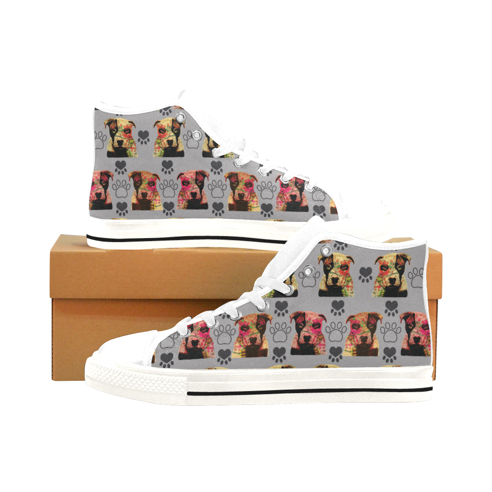 Pit Bull Pop Art Pattern No.1 White Men’s Classic High Top Canvas Shoes /Large Size