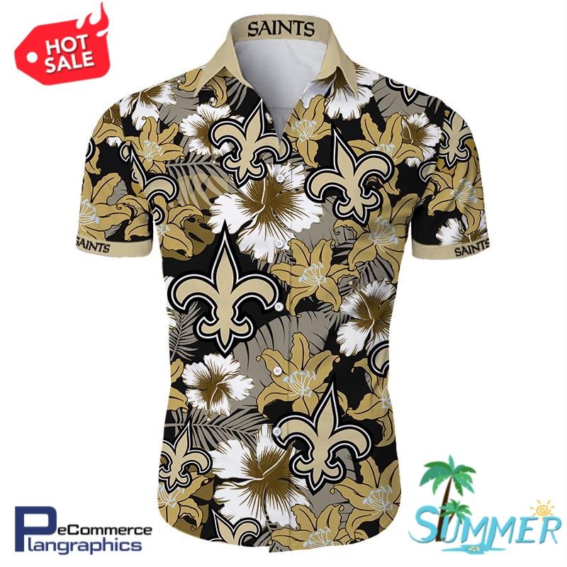 New Orleans Saints Tropical Flower All Over Print Hawaiian Aloha Shirt Hawaiian Shorts Beach Short Shirt