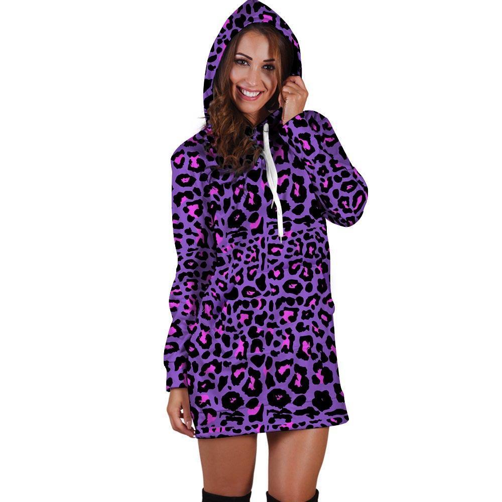 Purple Leopard Hoodie Dress