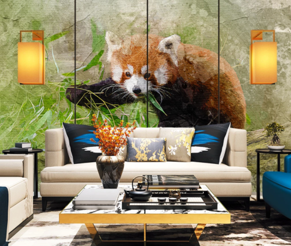 3D Watercolor Animal Panda Wall Mural Wallpaper Lqh 45