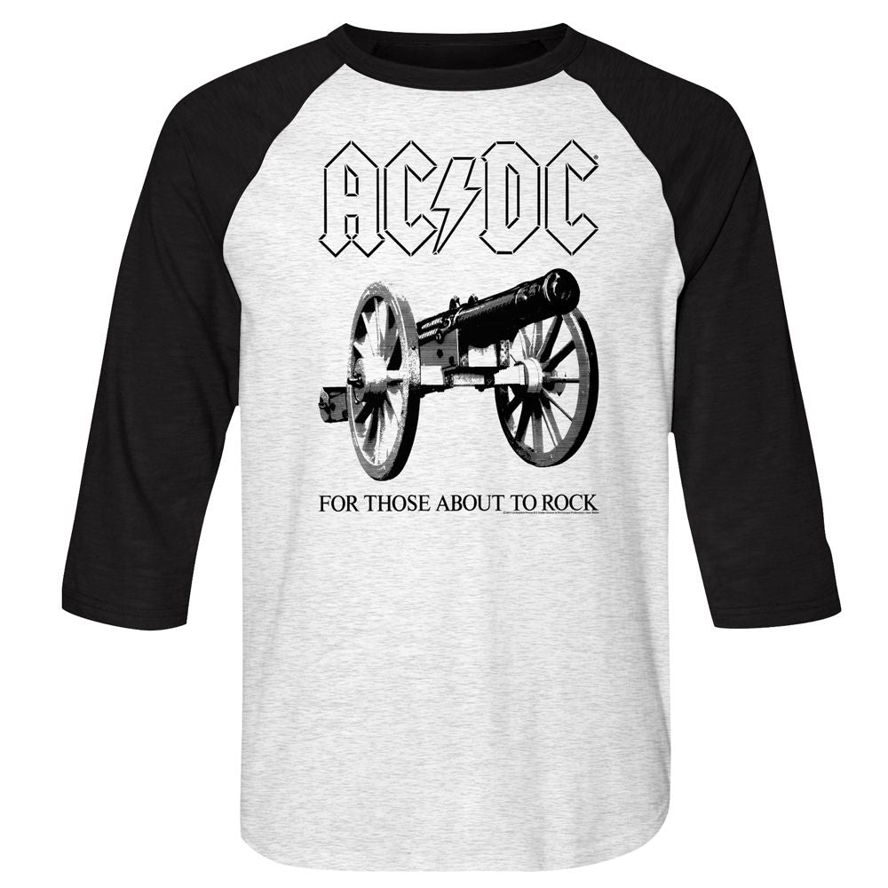 AC/DC – About To Rock | White Heather/Vintage Black Adult 3/4 Sleeve Raglan T-Shirt