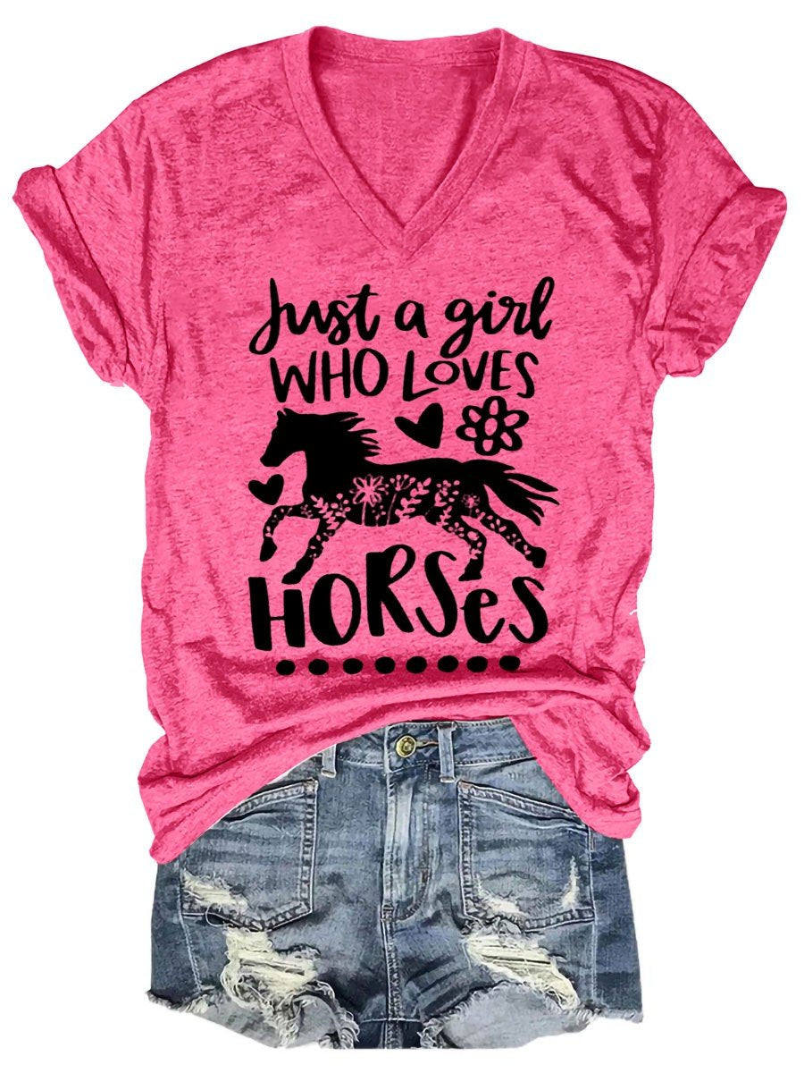 Women Just A Girl Who Loves Horses V-Neck T-Shirt