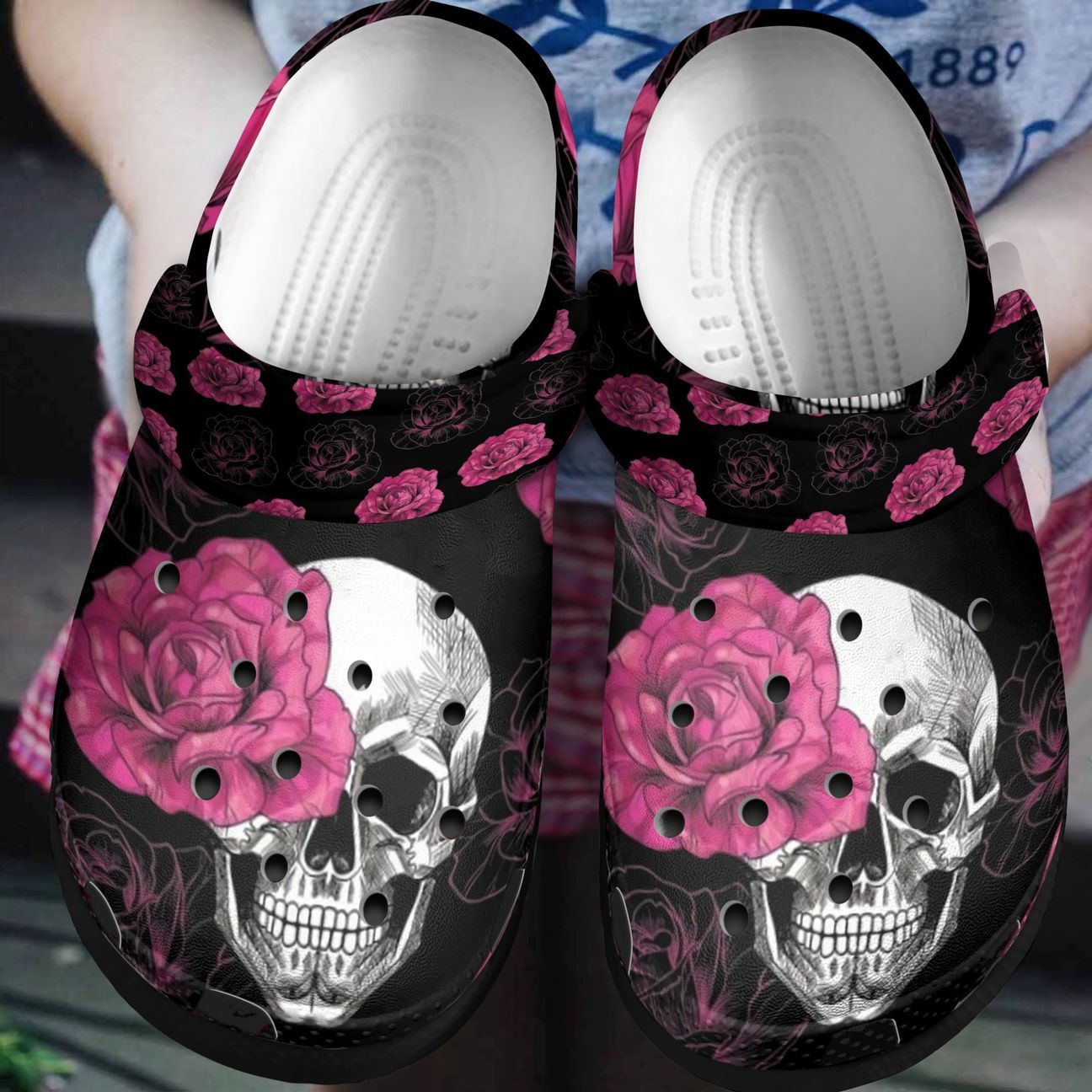 Skull Personalized Clog, Custom Name, Text, Color, Number Fashion Style For Women, Men, Kid, Print 3D Skull Rose