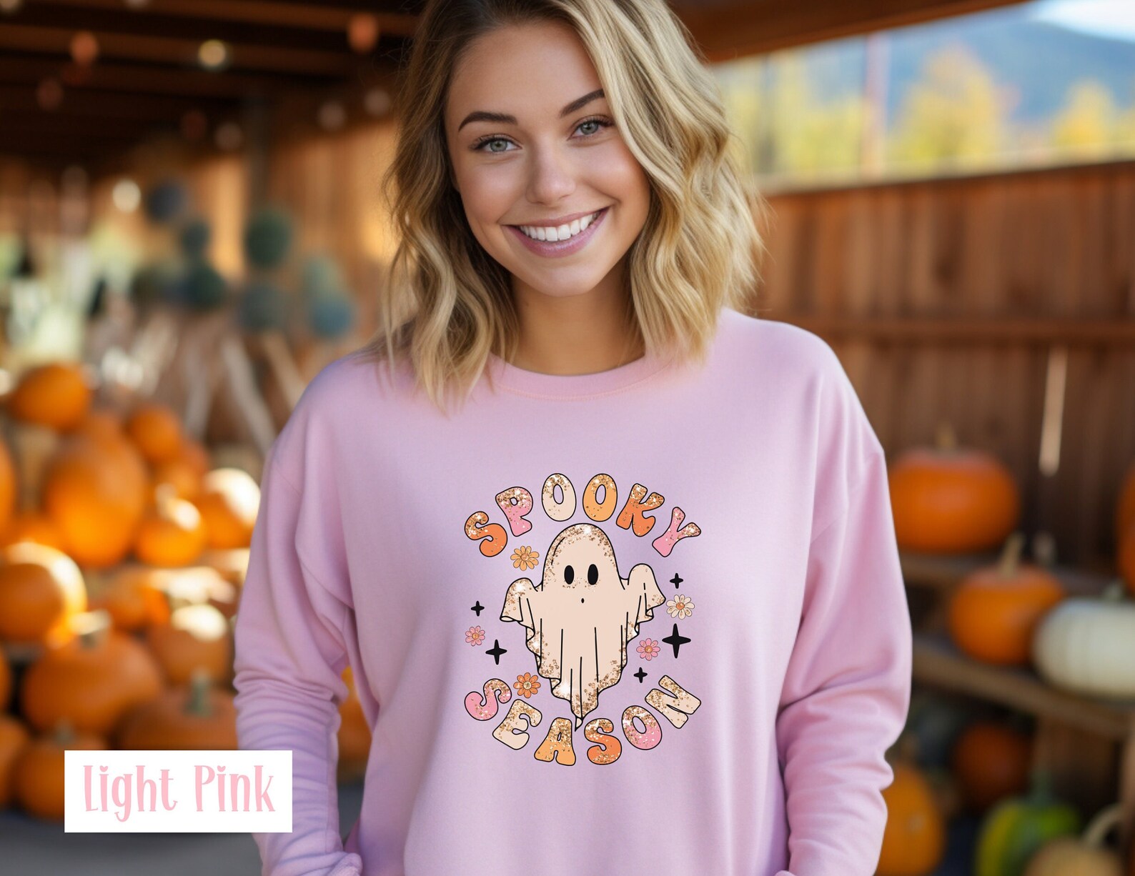 Retro Spooky Sweatshirt ~ Halloween ~ Ghost ~ Cute And Scary Fall Shirt ~ Autumn Shirt 2D Crewneck Sweatshirt All Over Print Sweatshirt For Women Sweatshirt For Men