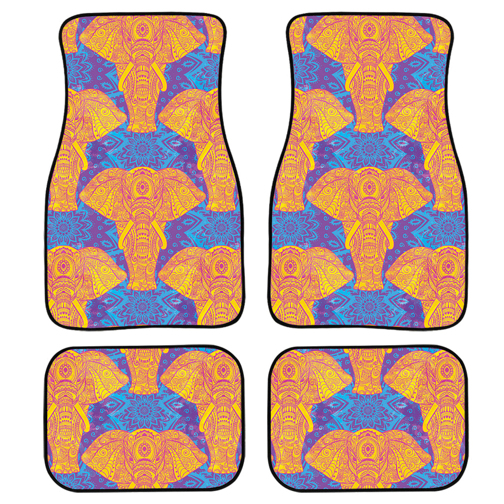 Yellow Mandala Elephant Pattern Print Front And Back Car Floor Mats, Front Car Mat