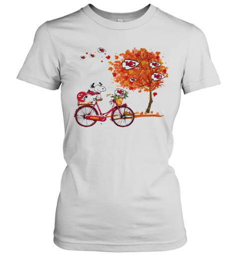 Maple Leaves Snoopy Riding Bike Logo Kansas City Chiefs Women’S T-Shirt