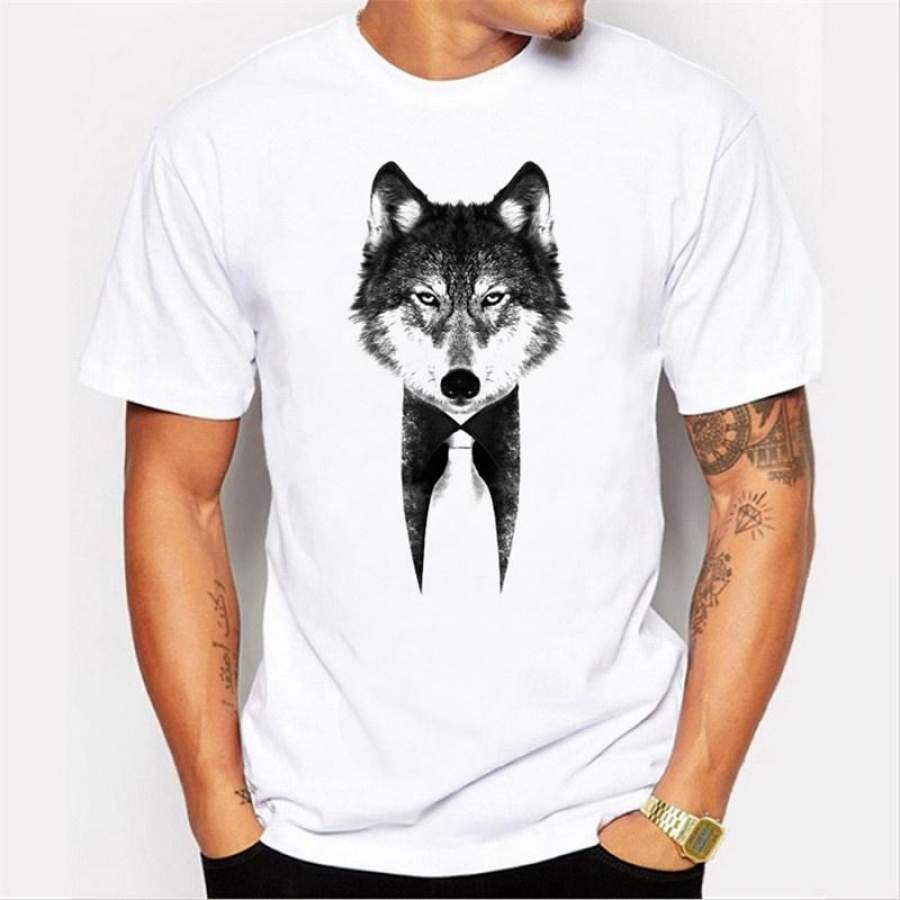 Fashion Men’S New Personalized 3D Digital Printing Men’S T-Shirt High-Quality Casual Short-Sleeved Round Neck Wolf Pattern White T-Shirt