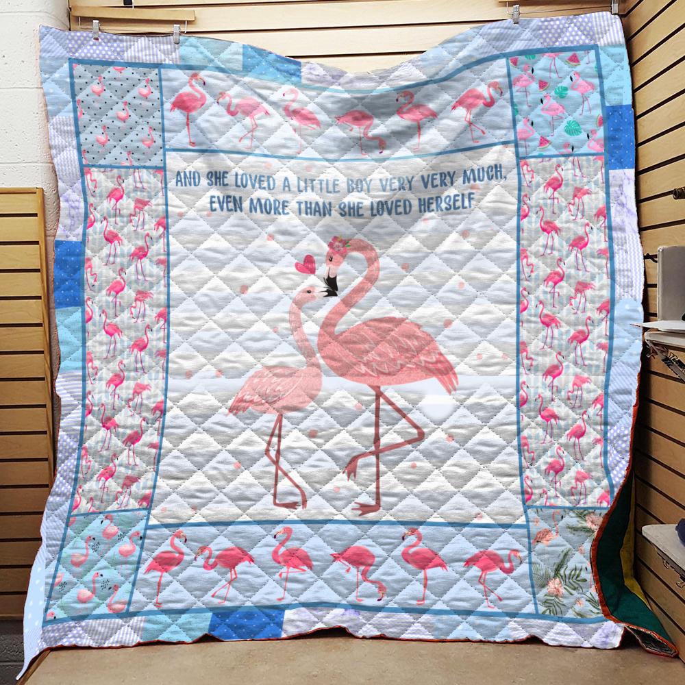 Blue Flamingo Mama Quilt Blanket