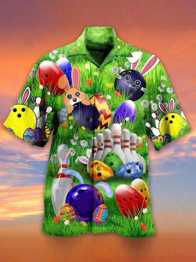 Mens Hawaii Shirt Green Easter Egg Bunny Shirts Tops Ha75072