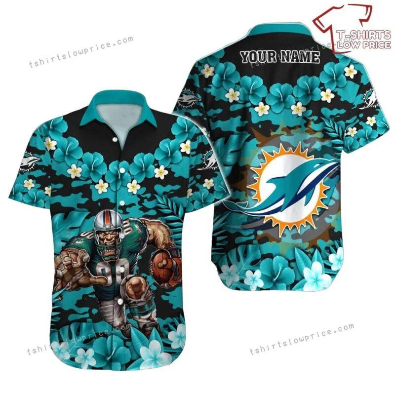 Miami Dolphins Hawaiian Shirt Nfl Football Custom Name Button Up Hawaiian Shirt For Mens Womens