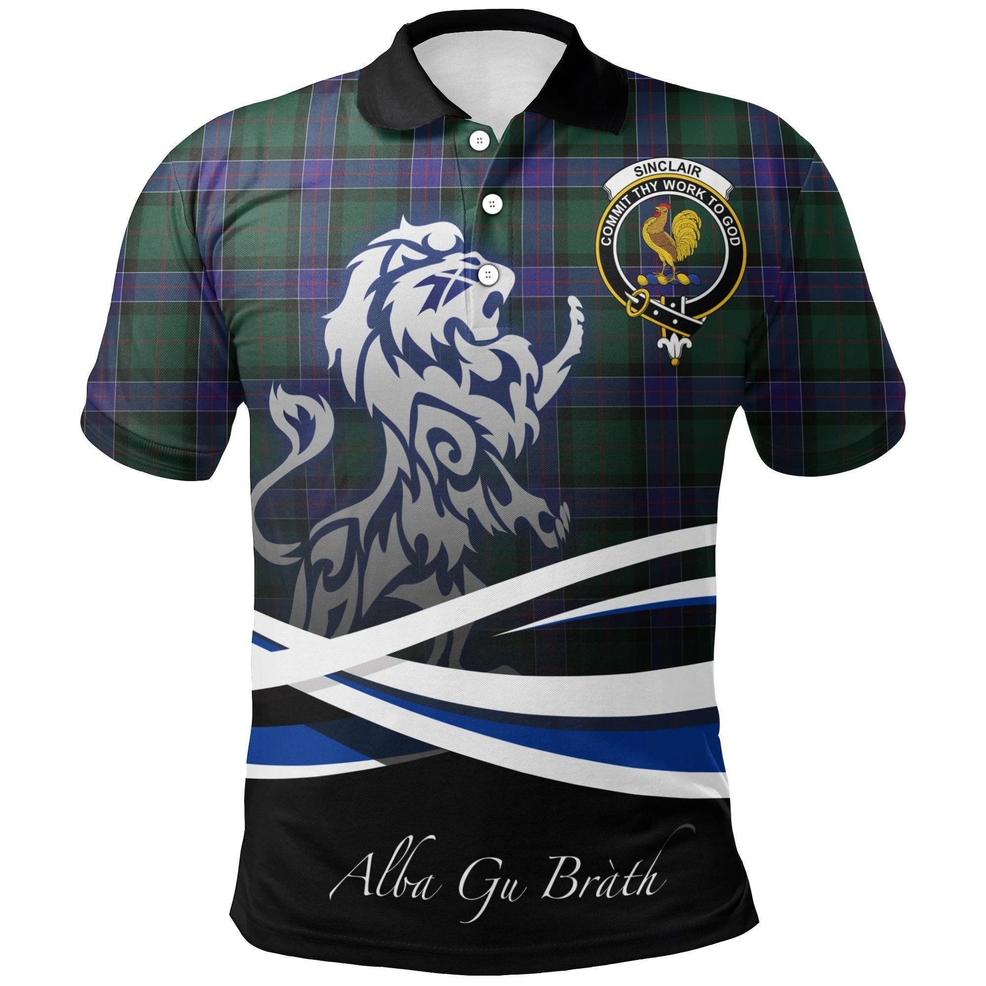 Sinclair Hunting Modern Clan Polo Shirt, Scottish Tartan Sinclair Hunting Modern Clans Polo Shirt Crest Lion Style