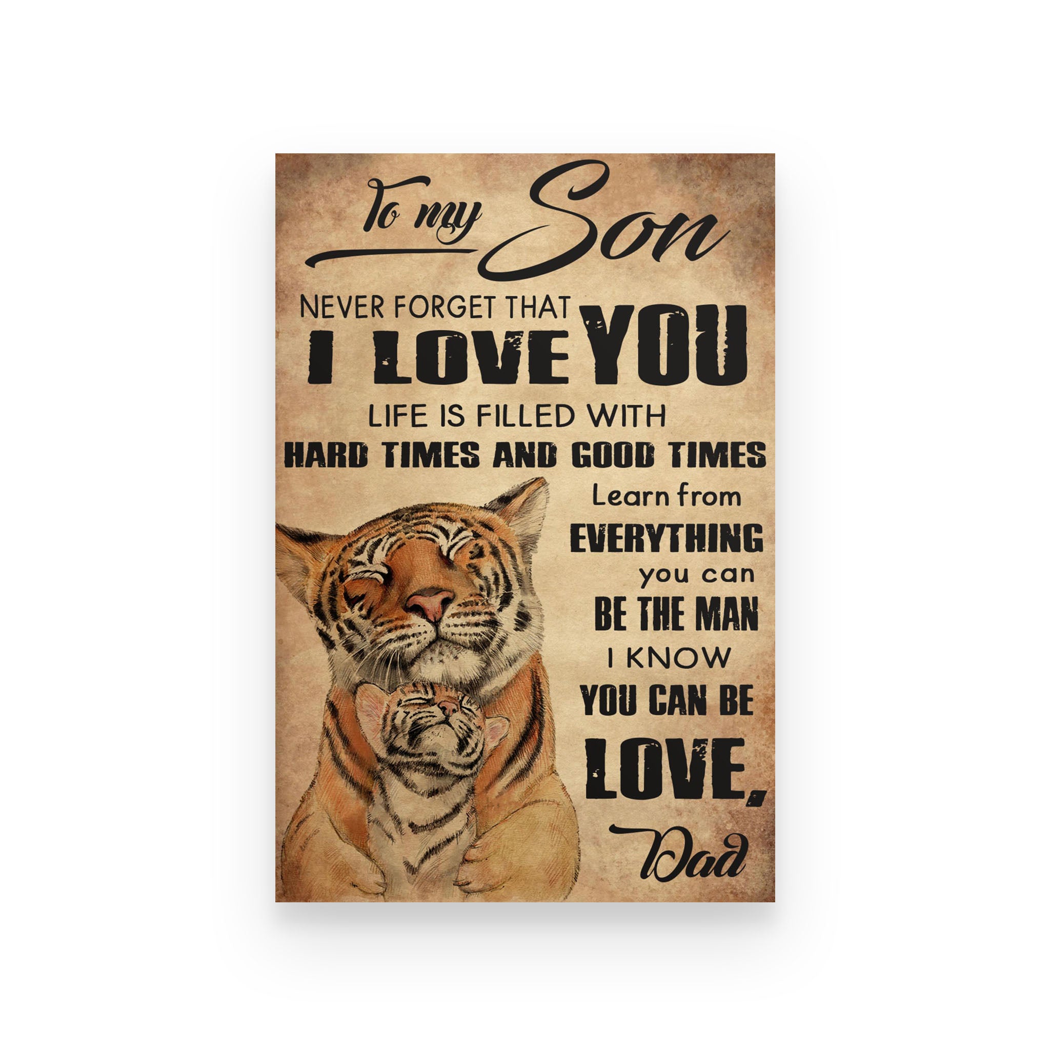 Tiger poster dad to son life is filled with hard times and good times learn from everything you can be the man I know you can be