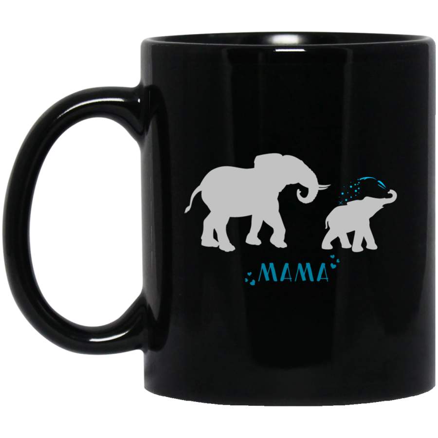 Happy Mother’s Day Little Calf Elephant Mama Black Mug