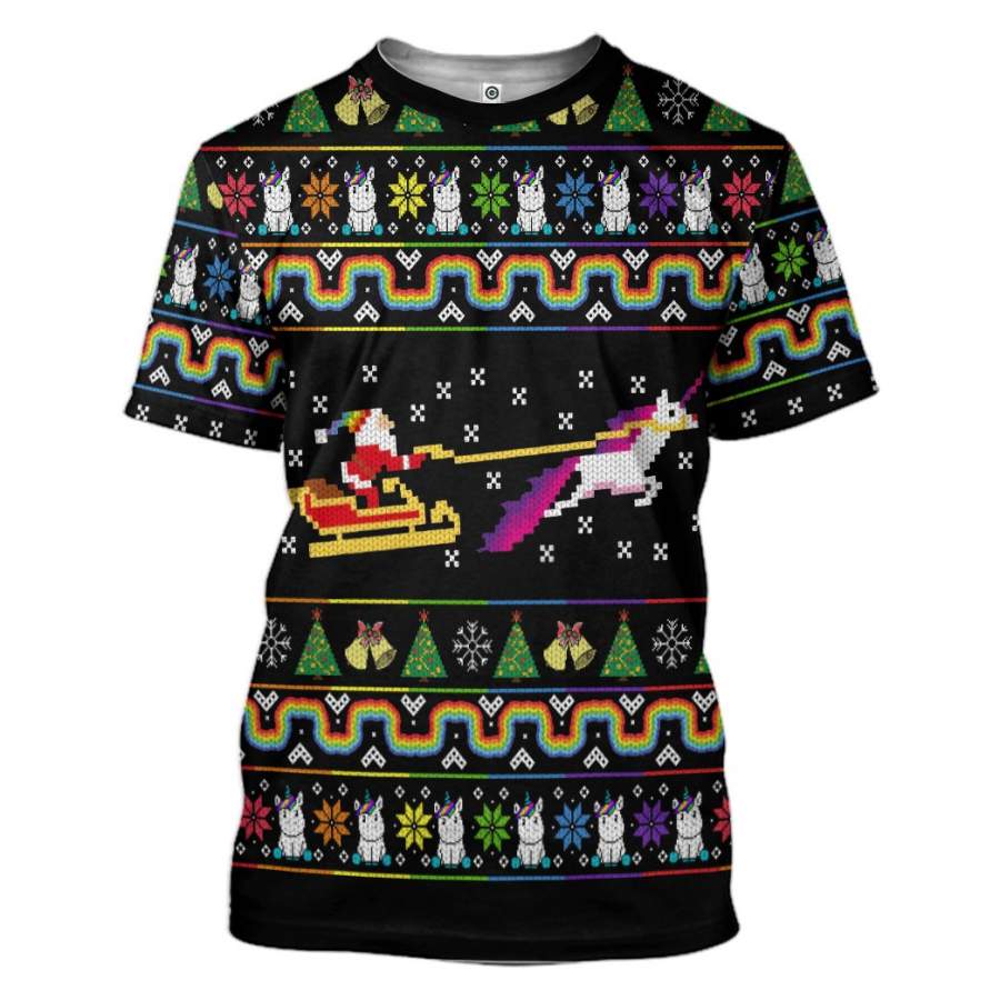 3D Unicorn Xmas Ugly Christmas Sweater Custom Tshirt Apparel