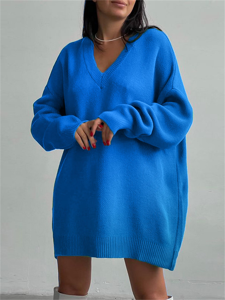 Syiwidii Oversized Fall Sweaters for Women Fashion 2022 Winter Loose V Neck Casual Blue Pullovers Elegant Ladies Green Jumpers alx