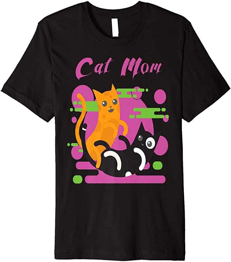 Cat Mom Two Cute Kawaii Kittens Playing Premium T-Shirt