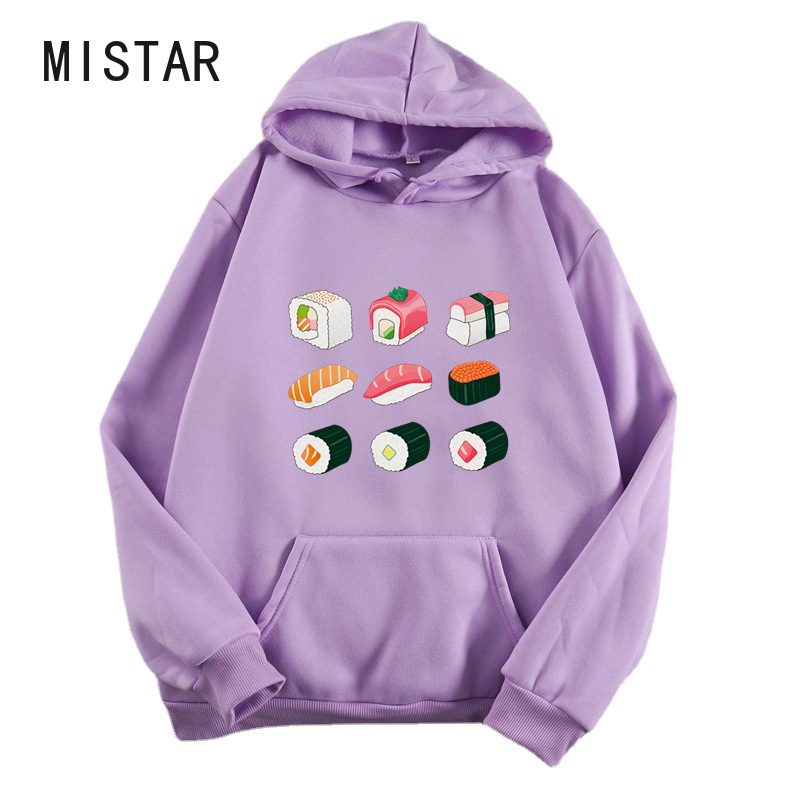 Cute Cartoon Sushi Pattern Hoodies Kawaii Women Sweatshirt Fashion Long Sleeve Sweatshirt Casual Loose Sweatshirt Winter Hoodie alx