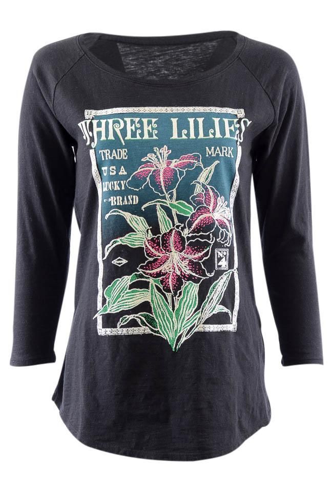 Lucky Brand Three Lilies Graphic Shirt Top Shirt