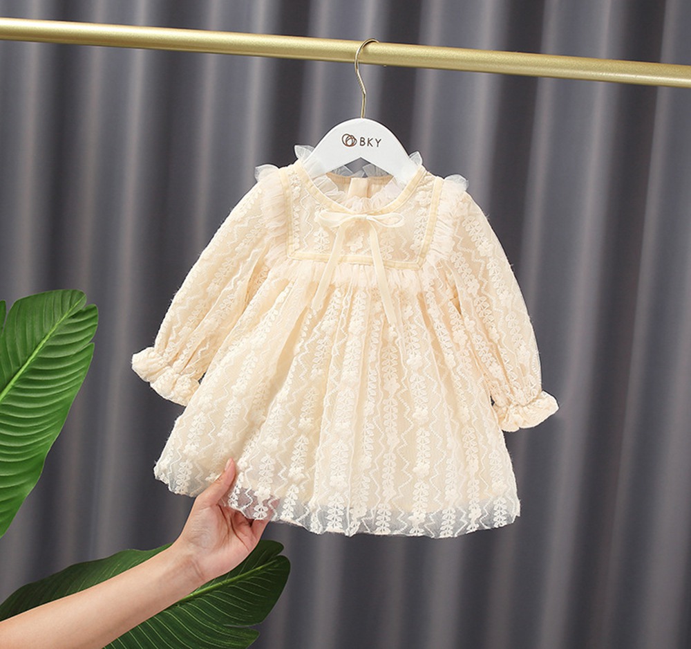 Spring Autumn Girls Kids Dress Lace Ruffle Long Sleeve Children Baby Infants Princess Fairy Party Dresses Vestidos S12028 alx