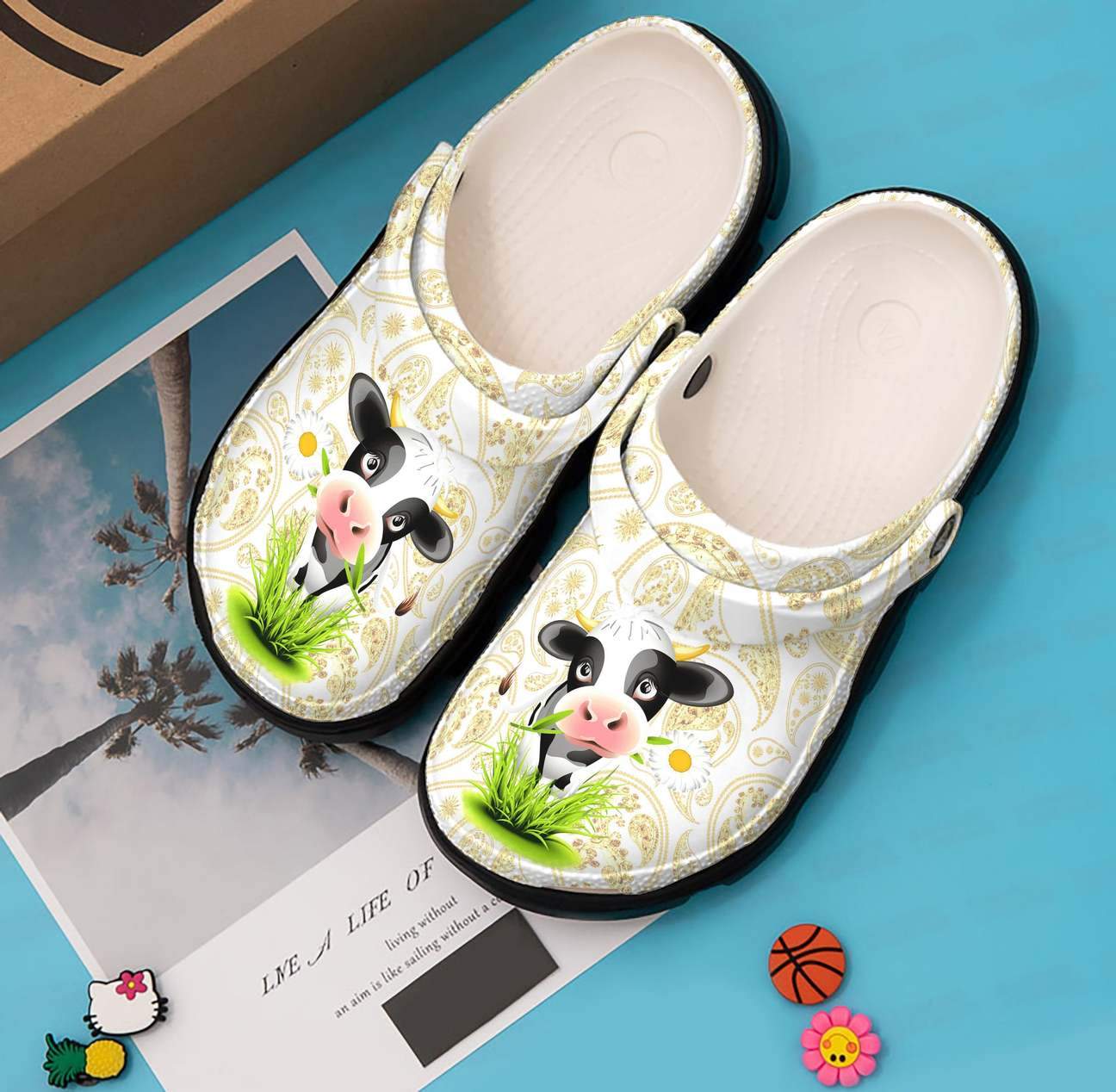 Cow Personalized Clog, Custom Name, Text, Color, Number Fashion Style For Women, Men, Kid, Print 3D Paisley Gold Pattern