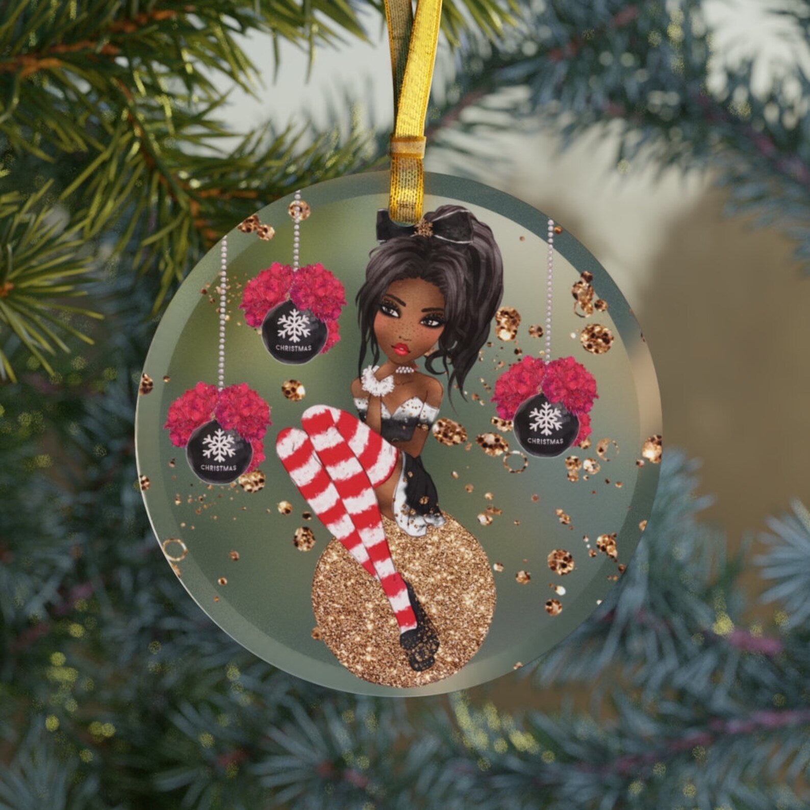 Sexy Black Girl Glassblack College Giftscollege Dorm Decorationhbcu Sorority Gift Friend Girlfriend Red Christmas Ornament