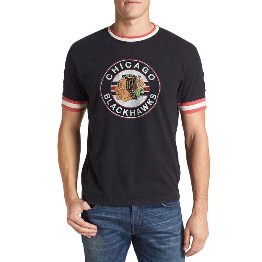 Chicago Blackhawks – Circle Logo Remote Control Black Adult Jersey T-Shirt