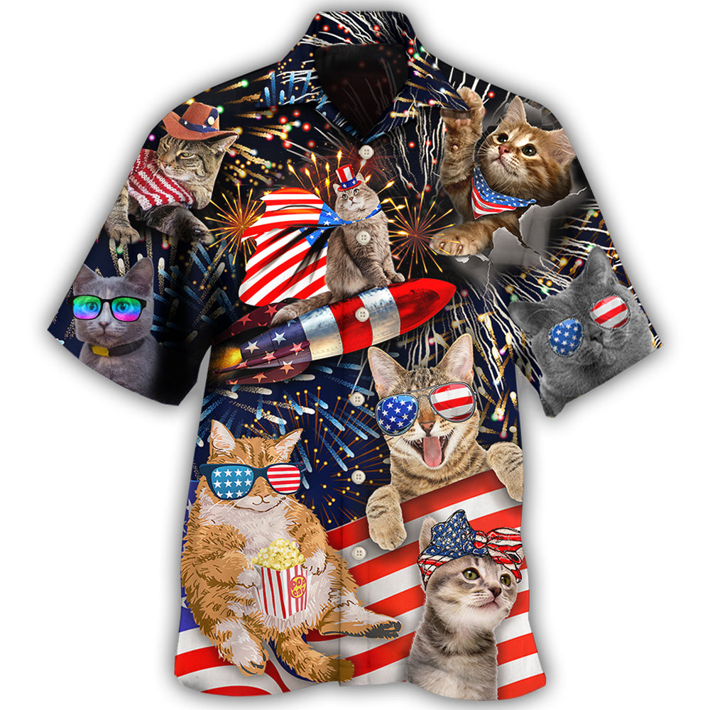 Cat Independence Day Happy Firework Hawaii Shirt Ha95400