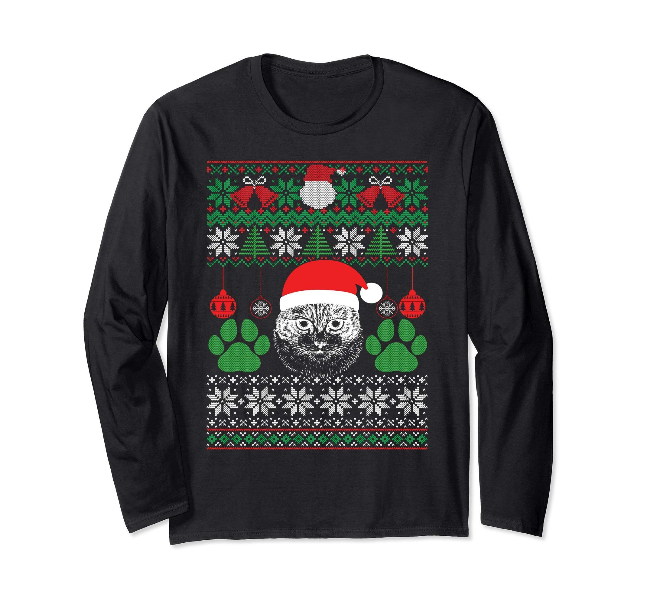 Amazon com Cat Ugly Christmas Style Long Sleeve Funny Gift Idea Clothing ugly x shirt