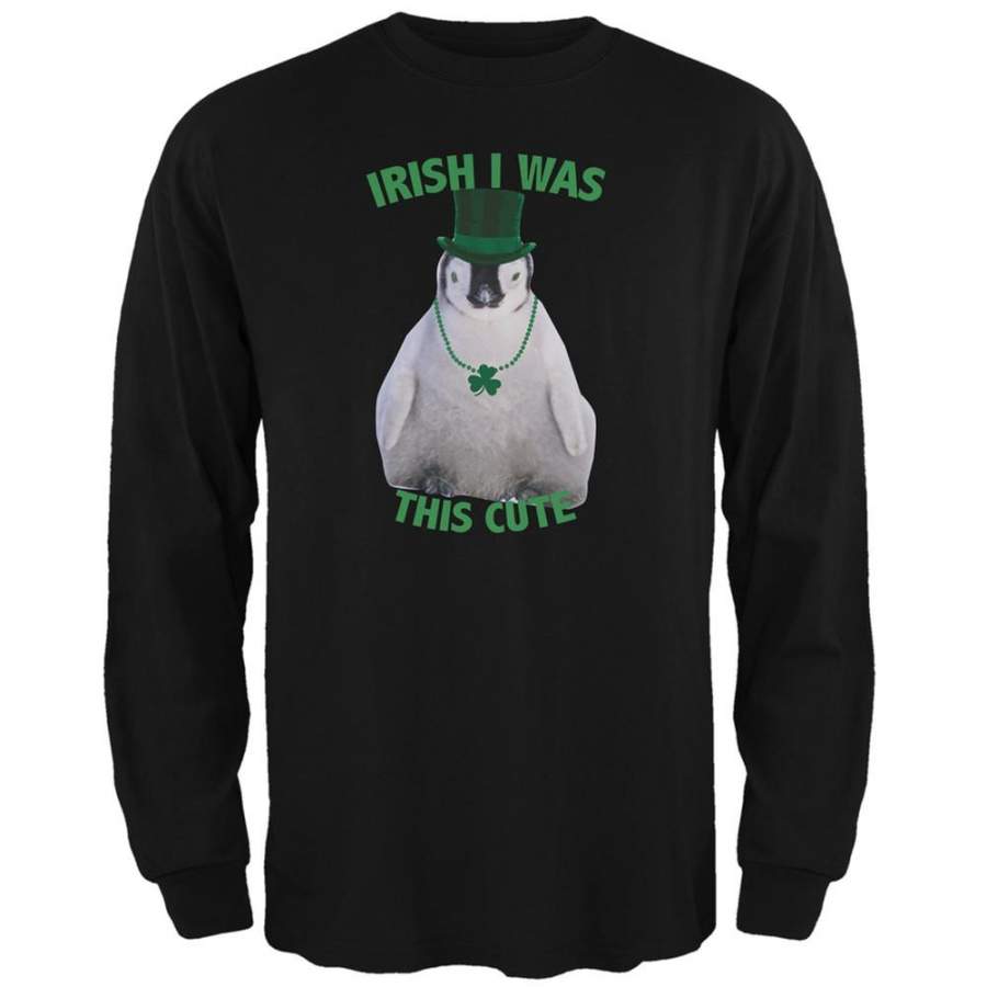 St. Patrick’s Day – Irish I Was This Cute Penguin Black Adult Long Sleeve T-Shirt