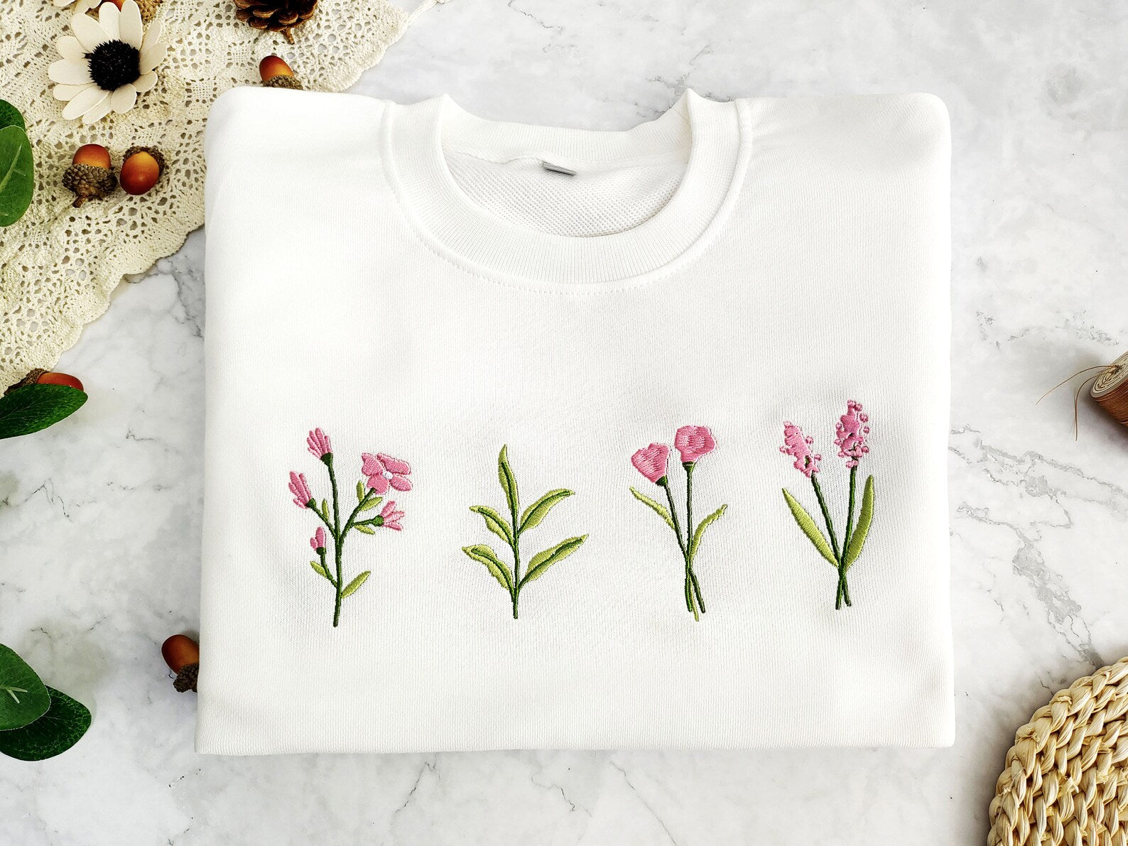 Wildflowers Embroidered Sweatshirt 2D Crewneck Sweatshirt All Over Print Sweatshirt For Women Sweatshirt For Men Sws5190