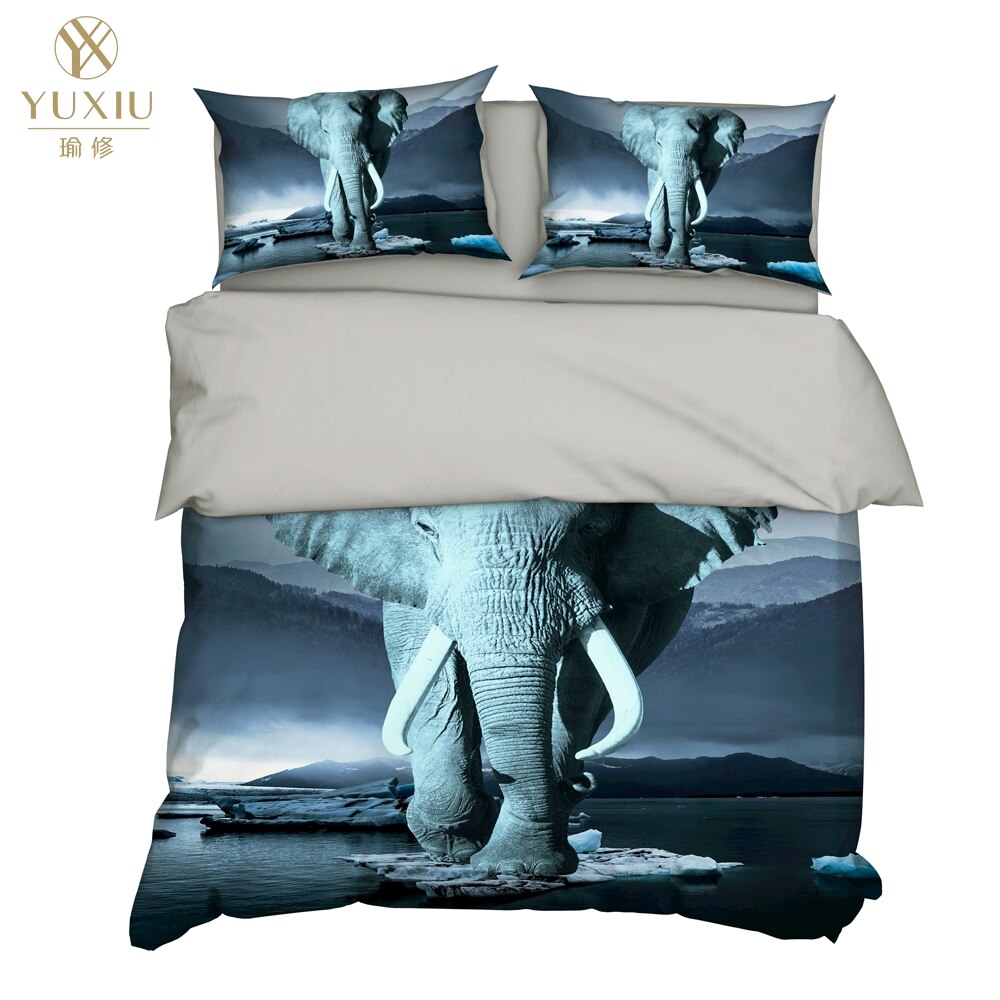 Yuxiu 3D Printing Cartoon Elephant Duvet Covers 3Pcs Sets Bedding Set Bed Linen Cover King Queen Full Twin Single