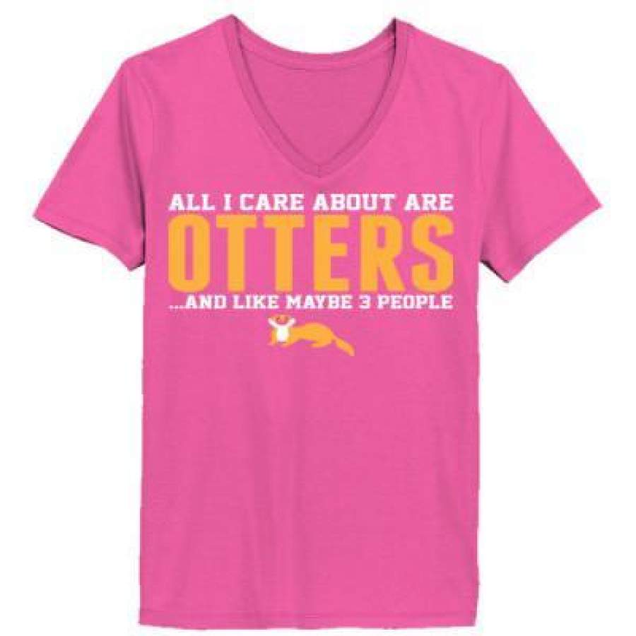 AGR All I Care About Are Otters And Like Maybe 3 People – Ladies’ V-Neck T-Shirt