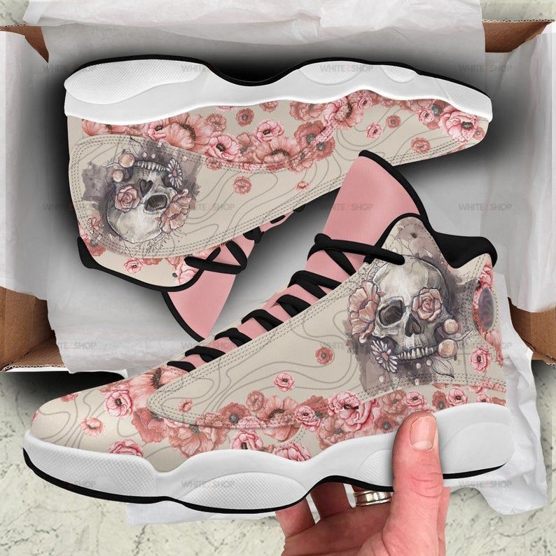 Skull And Flower Air JD 13 Sneakers Shoes, Air Jd13 Shoes, Skull Flower Shoes Hype Beat Shoes Athletic Run Casual Shoes