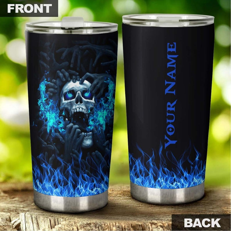 Skull Hell Blue Fire Personalized Fancy Unique Tumbler-Skull Tumbler-Skull Birthday Gift Christmas Gift For Her For Him