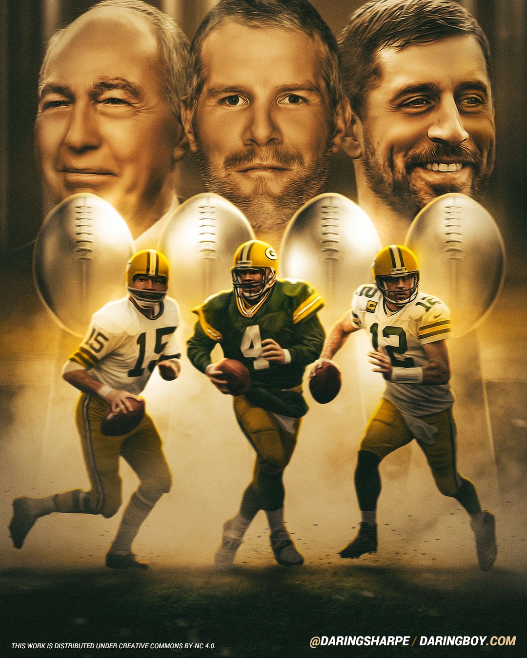 Green Bay Packers Qbs Bart Starr #15 Brett Favre #4 Aaron Rodgers #12 Poster For Fans poster canvas