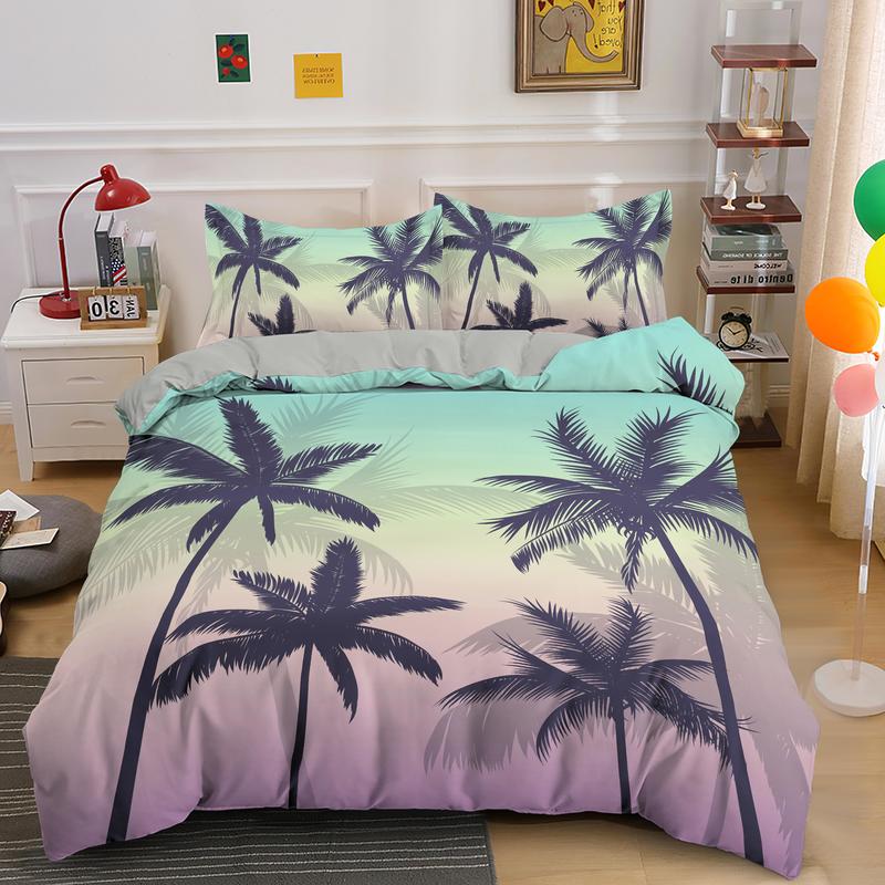 3D Palm Tree Leaves Bedding Set Sunset Printed Cover Scenery Single Double Queen King Size For Kids Adults Home Decor Duvet Covers