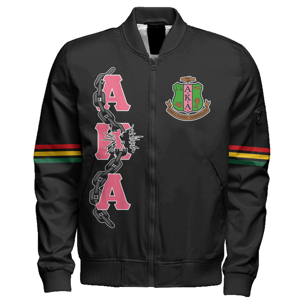 Alpha Kappa Alpha Happy Juneteenth Sleeve Zip Bomber Jacket T09