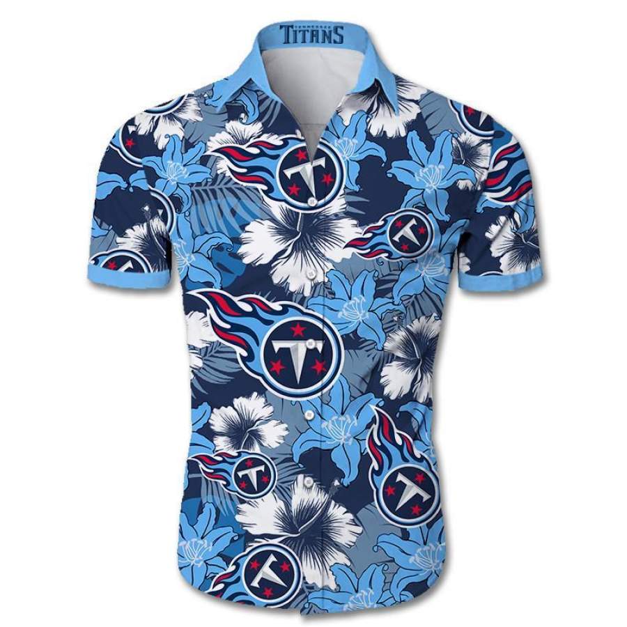 Tennessee Titans Hawaiian T-Shirt 3D All Over Print Tropical Flower Short Sleeve Slim Fit Body